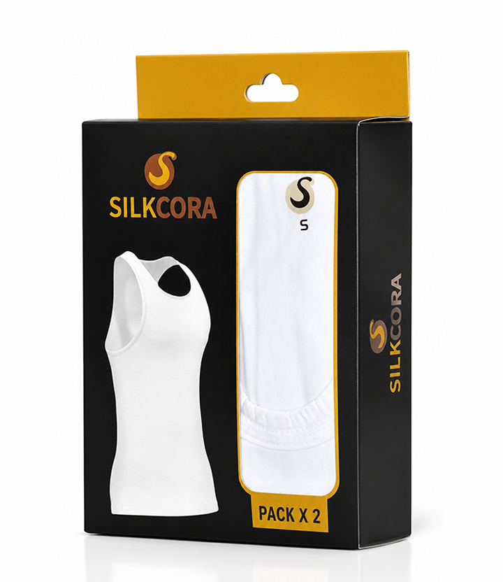 Men's cotton vest pack of 2 - Silkcora breathable undershirt front view