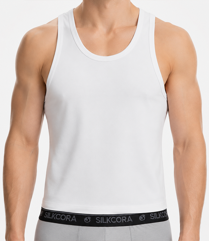Men's sleeveless cotton vest close-up fabric detail
